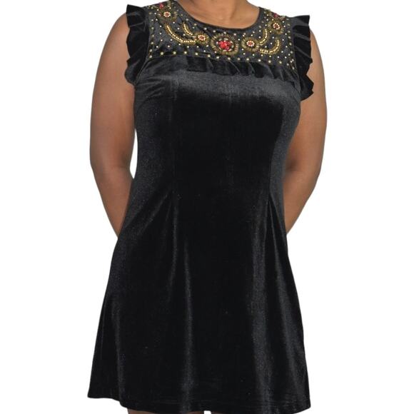 McQ by Alexander McQueen Dresses & Skirts - McQ Alexander McQueen Velvet Dress Black Mini Embellished Mini Ruffle Medium